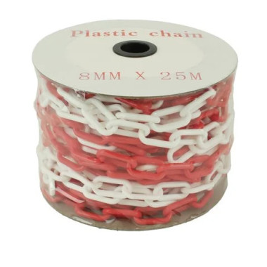 Chaine de signalisation en plastique rouge/blanc 25m