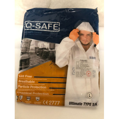 Combinaison jetable Q-SAFE avec capuche en papier hyper résistante cat 3 type 5/6 T L blanc